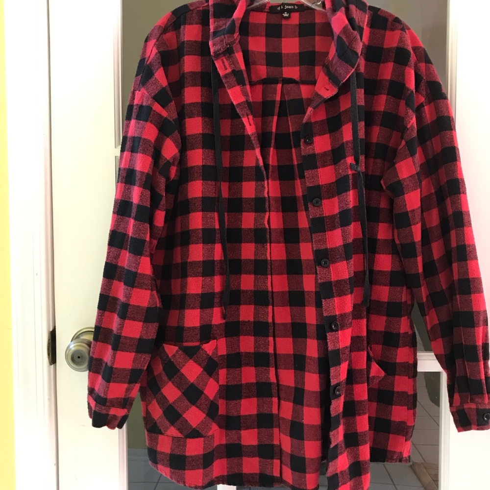 Flannel Long Sleeve Button-up Shirt With Hood